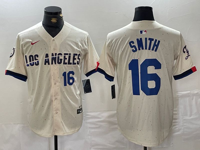 Men Los Angeles Dodgers #16 Smith Cream Fashion Nike Game MLB Jersey style 3